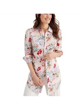 Polo Ralph Lauren Women's Floral Linen Long Sleeve Shirt Tunic Button Up Size 8